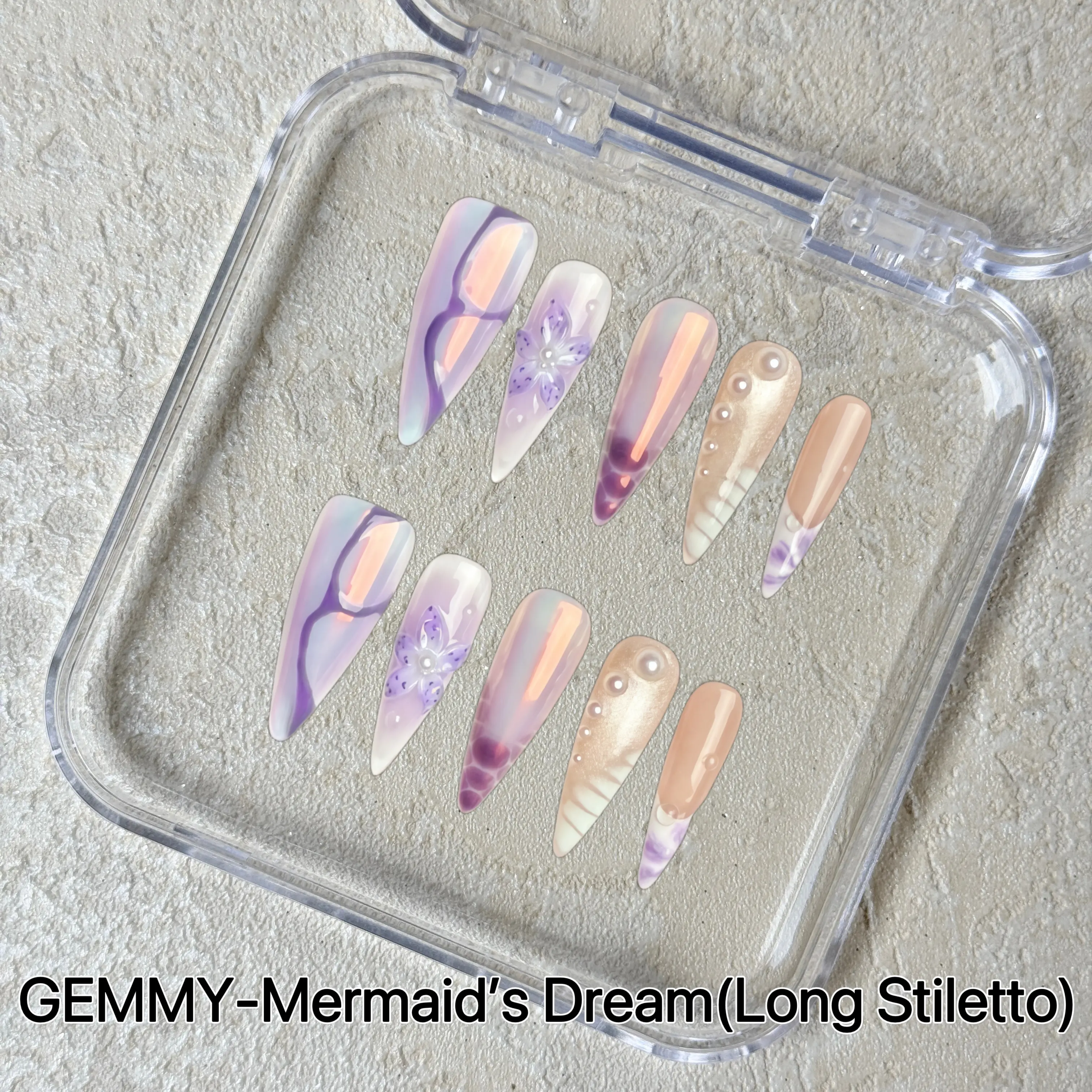 GEMMYNail Mermaid's Dream 100% Handcrafted 3D Press-On Nails | Reusable, Long-Lasting, Salon-Quality