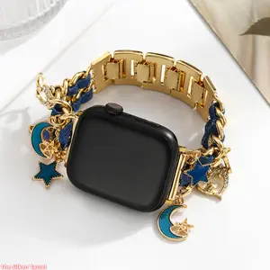 Adjustable Cuban Link Watch Band, Universal Metal Strap with Standard Connector Compatible with All Apple Watch Series for Daily Casual Wear (Strap Only)