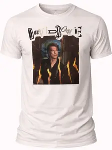 David Bowie Graphic T Shirt Vintage Music Icon Flames Photo Print Tee