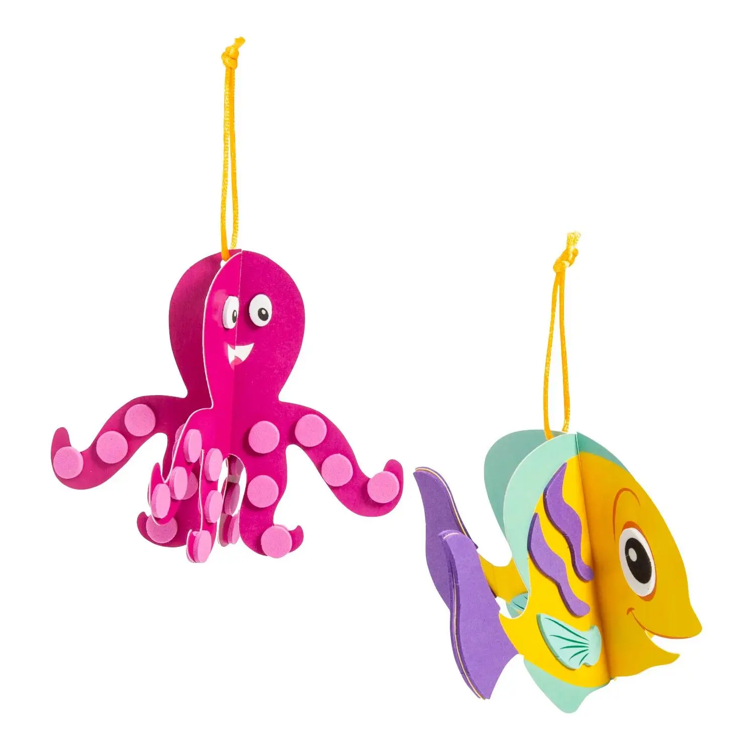 12-Piece Colorful Sea Life Slotted Windcatcher Foam Craft Kits (3.5-4 in) - Fish & Octopus Designs, Satin Accents, Glueless Fun Crafts for DIY Beading, Jewelry Making & Hanging Decor Ornaments