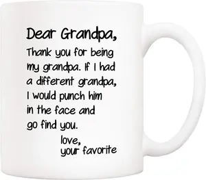 5Aup Father's Day Funny Grandpa Coffee Mug Christmas Gifts from Grandson Granddaughter, Dear Grandpa, Thanks for Being... Love Your Favorite Cups 11 Oz, Birthday Present Idea for Grandfather
