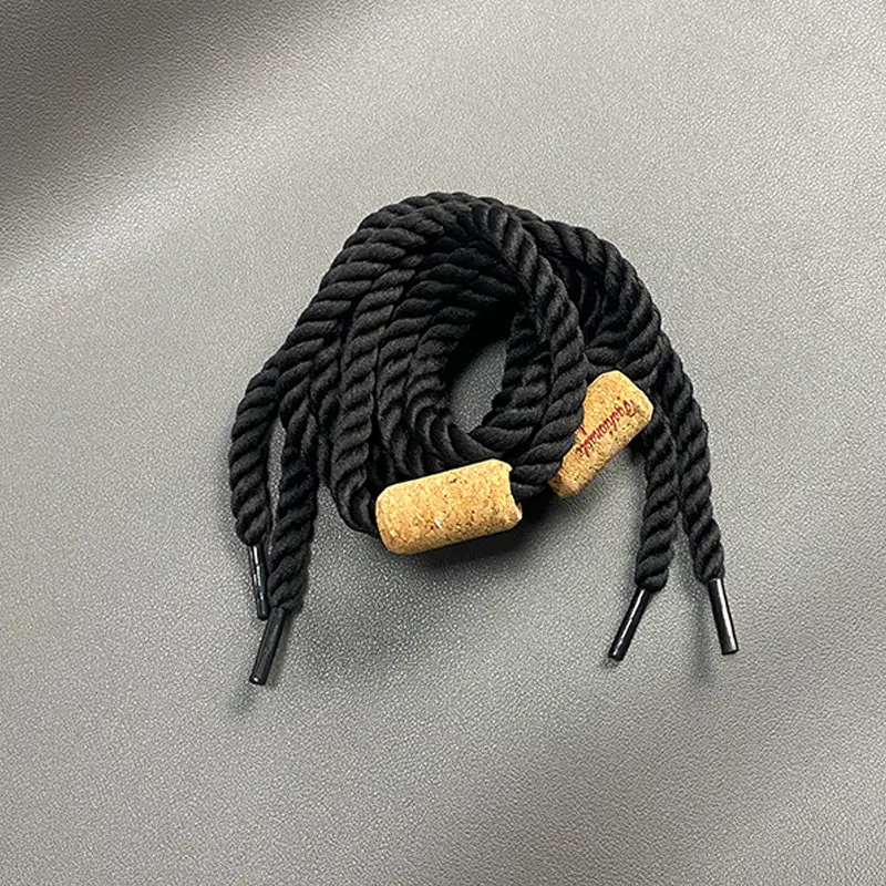 Chunky Black Laces for Sneakers, 1.3m Twisted Cotton Rope Replacement Laces with Cork Accents for Adult Streetwear and DIY Projects, Shoe Strings For Sneakers, Thick Design, Casual