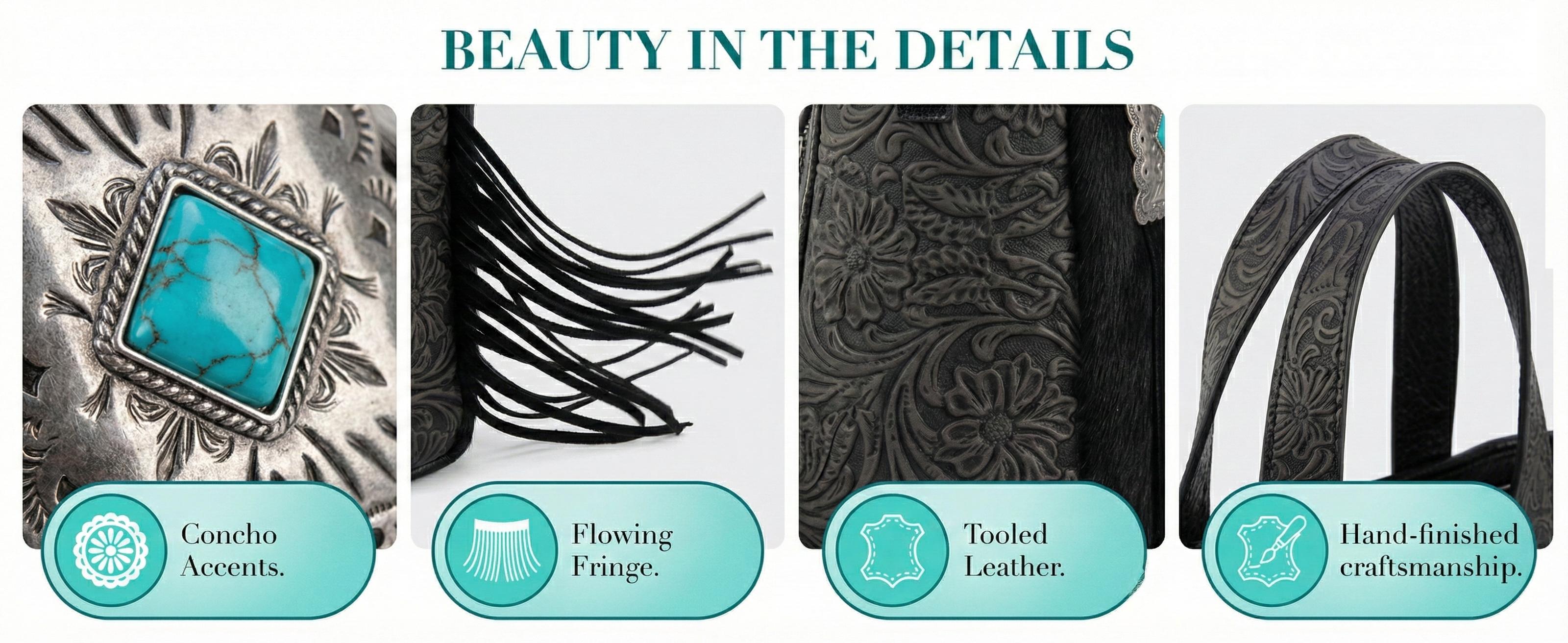 Wrangler Cowhide Top-Handle Tote Bag Western Tooling Handbag With Turquoise Stone Concho-Fall Fashion