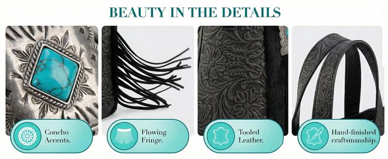 Wrangler Cowhide Top-Handle Tote Bag Western Tooling Handbag With Turquoise Stone Concho-Fall Fashion