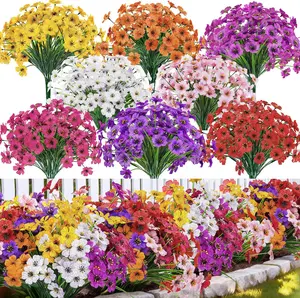 Der Rose 24-Bundle Silk Plastic Floral Decorative Flowers Bouquet Set, UV-Resistant Outdoor Faux Plants, 8 Vibrant Colors for Home Garden, Wedding Decor