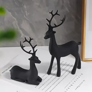 Set of 2 Deer Sculptures, Antique Style Resin Ornaments for Home Decor, Perfect Gift for Christmas & Festive Occasions