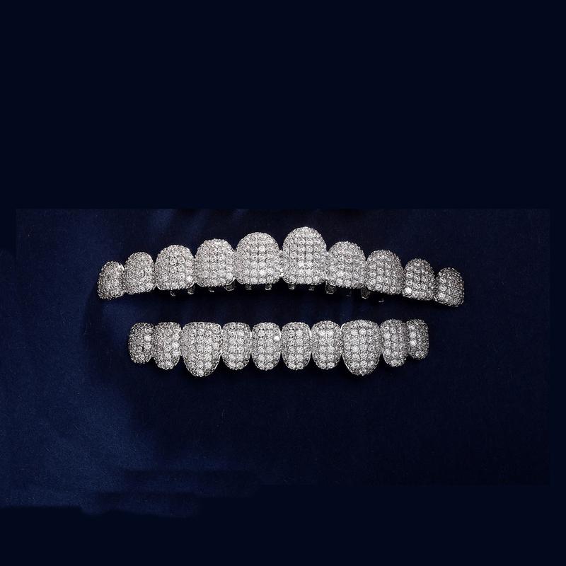 Iced Out Hip Hop Grillz - 18K Gold Plated 10-Tooth Full Set, Luxury Dental Jewelry for Rappers and Party Vibe Oral Retainer Brace