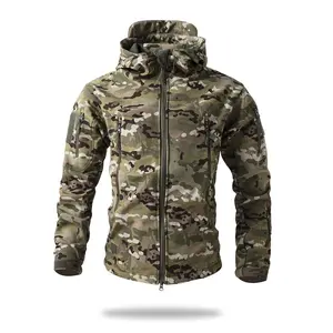 Men's Multi-pocket Workwear Hooded Jacket, Fleece Lined Autumn Winter Outdoor Hiking Camping Rainproof Warm Softshell Coat