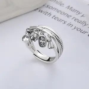 Lucky Symbol  Silver plated Ring Adjustable Open Design Unisex Creative Exquisite Jewelry Ideal for Gift Giving and Daily Wear