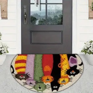 1 piece of colorful cat pattern style semi-circular door mat, Decorative Rug Mat, super soft and washable, suitable for living room, kitchen, bathroom, bedroom and outdoor decoration
