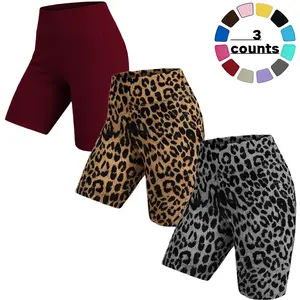 3 - piece set of women's shorts. With a leopard - print design, high - waisted for tummy control and butt - lifting. These are lightweight shorts suitable for summer, and they are stretchy women's bottom - wear for spring.