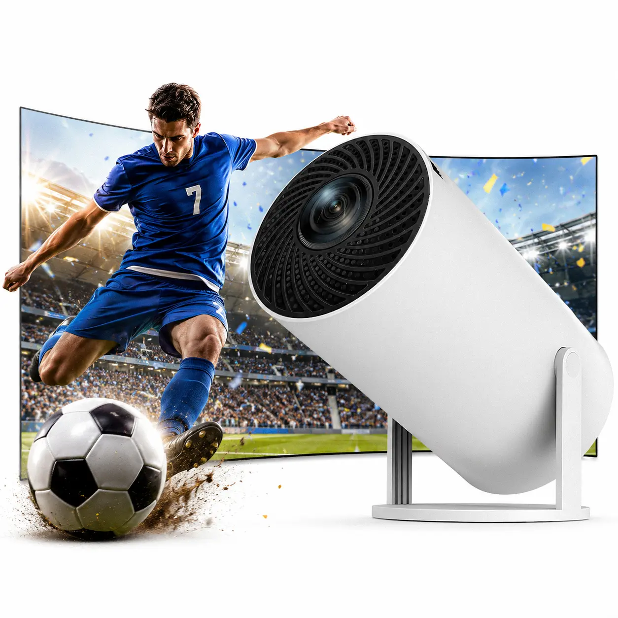 M5 Projector, White Color, US Standard Charger, Wireless Screen Cast Version, Portable Mini Projector, Connect via Phone Bluetooth for Video Casting, Compact Home Theater Projector for Small Space Use