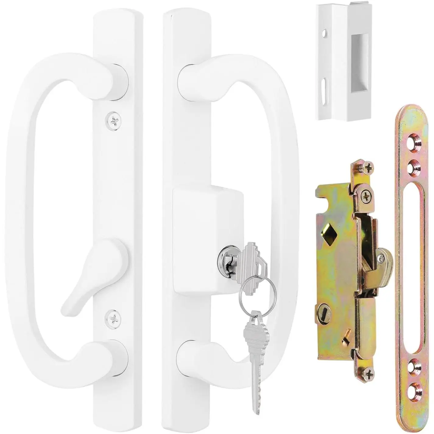Non-Handed Sliding Glass Patio Door Handle Set with Mortise Lock, Key Cylinder, Offset Thumbturn, Security Lock, Door Hardware, 0.75-1.5" Thickness Fit, 3-15/16" Screw Hole Spacing (DCSM-2320)