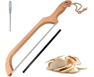Bread Slicer for Homemade Bread,16" Wooden Sourdough Bread knife with Bow Design,Premium Stainless Steel Serrated Saw Bread cutter