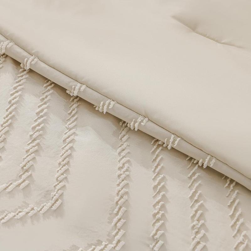California King Comforter with Beige - 7 a Bag Cal King Cream Boho Tufted Complete Beddding Sets with Comforter,, Pillowcases  Shams