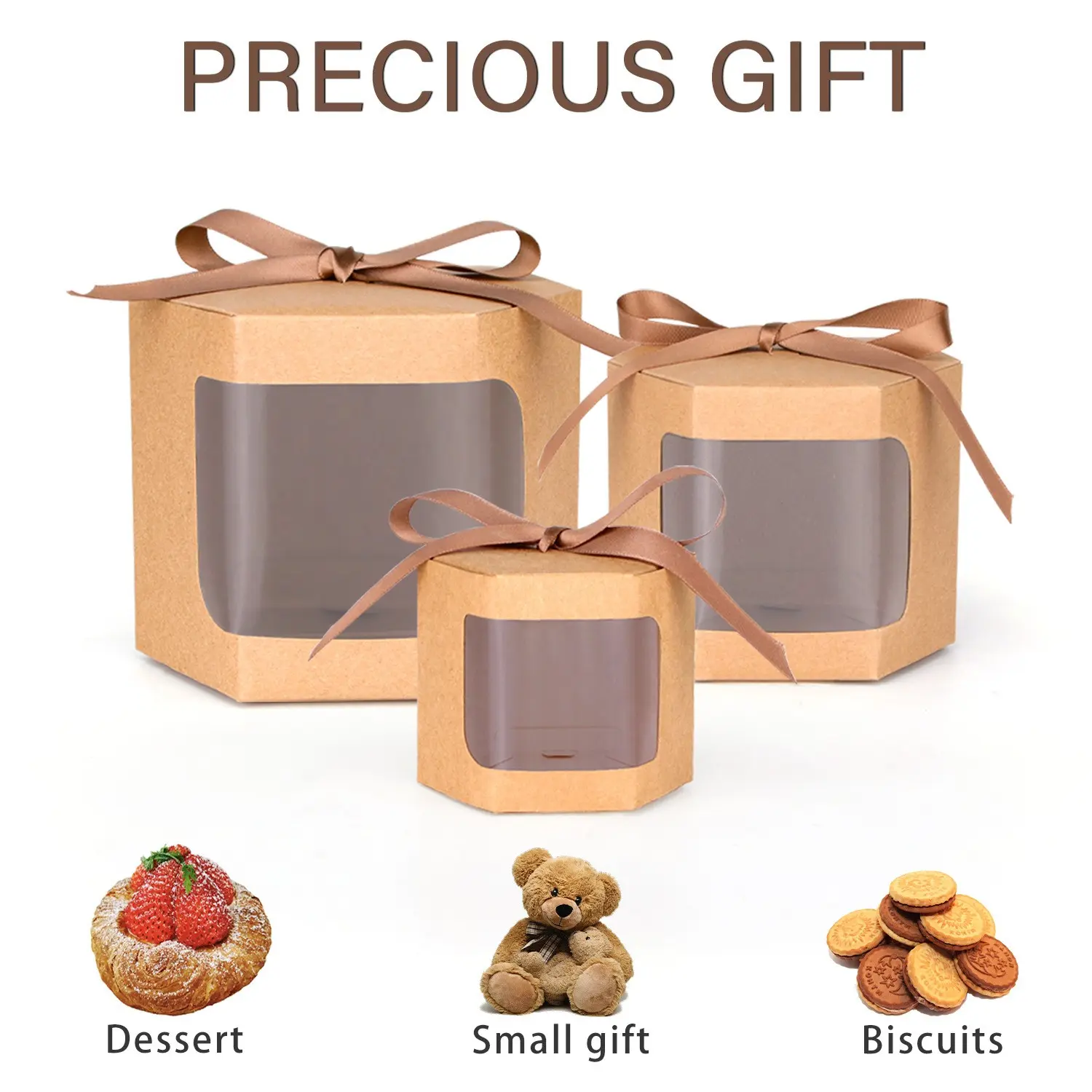 10Pcs Kraft Paper Candy Cookie Boxes with Transparent Window, Handmade Gift Box with Ribbon, Perfect for Wedding Favors, Birthday Parties, Holiday Gifts, Gift Box Set