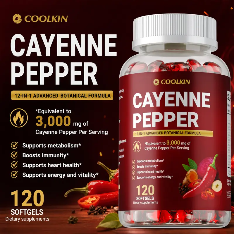 Coolkin Natural Daily Dietary Pepper Vitamins Supplement - Prop 65 Safe, with Vitamin E, D3-K2, Grape Seed, Hawthorn, Beetroot Extracts - Supports Leg Vein, Heart Health - 120 Count Bottle