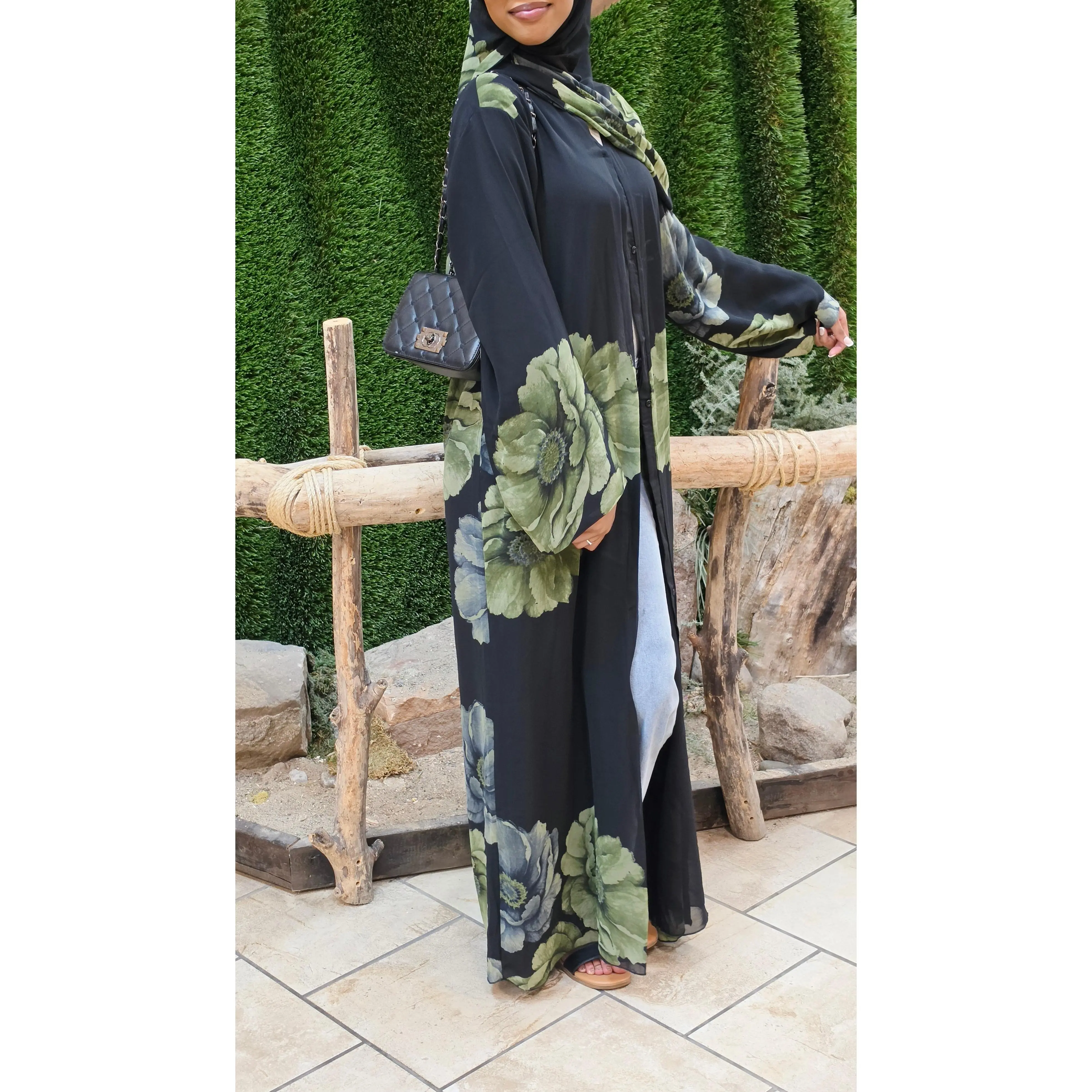 Nocturne Garden Floral Double Chiffon Abaya Set