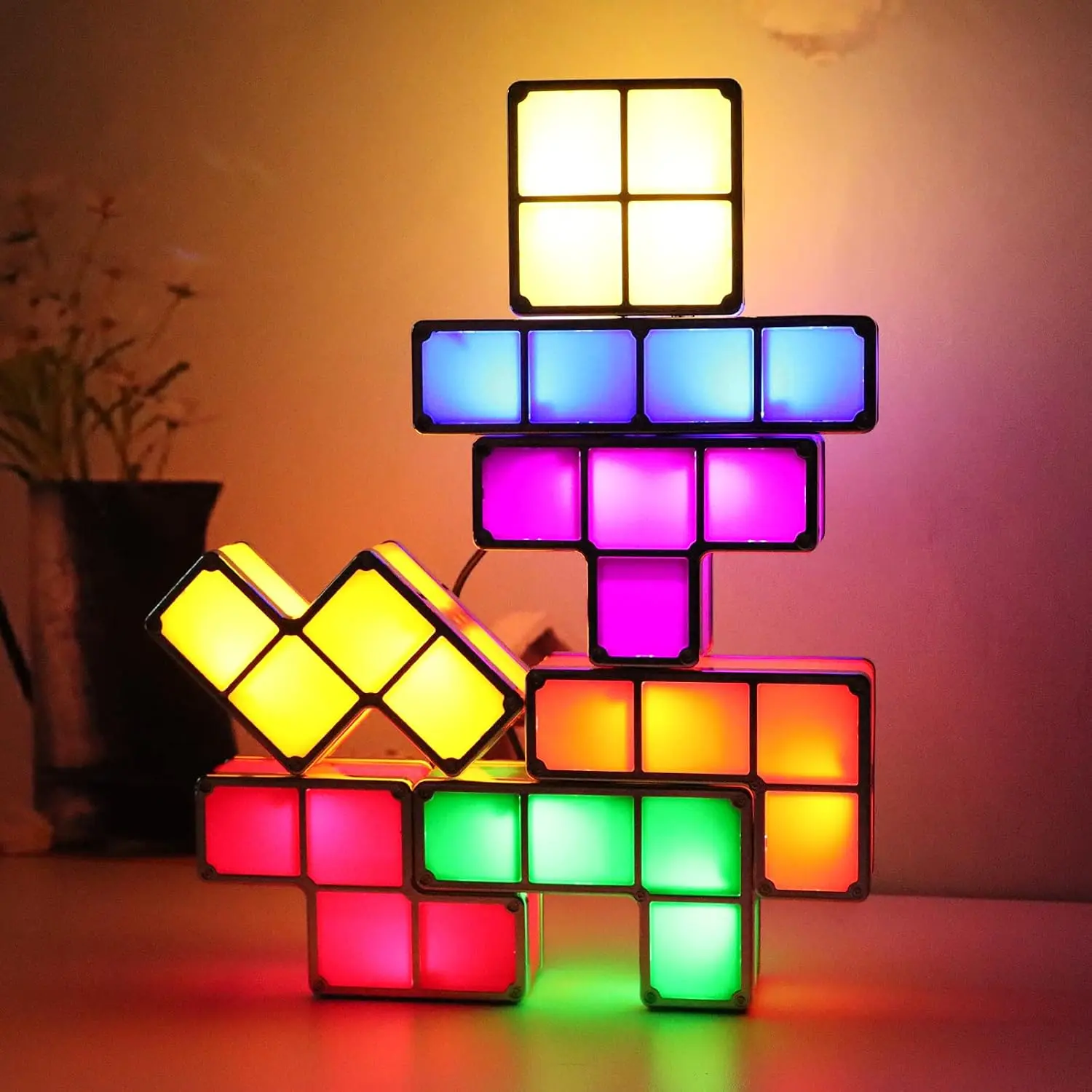 Stackable Night Light, Stackable LED 7 Colors 3D Puzzles Night Lights Induction Interlocking Desk Lamp, DIY Tangram Light Blocks Puzzles lamp for Bedroom Decor (Night Light-USB)