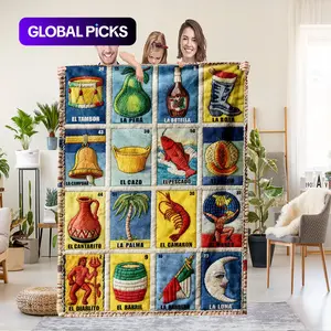 1 piece of Mexican Loteria Card-themed quilted Flannel Throw Blanket for all seasons. Perfect gift for sofas, beds, camping and travel. A must-have for card lovers #GLOBAL PICKS