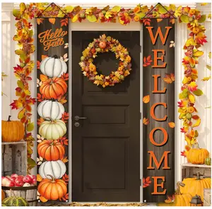 Pumpkin Maple Leaves Leaf Door Fall Decorations Porch Banner Fall Banner Autumn Thanksgiving Decorations Board Wall Hanging Farmhouse Supplies Pumpkin Porch Decorations Outdoor for Home Office Holiday Pack Ornaments
