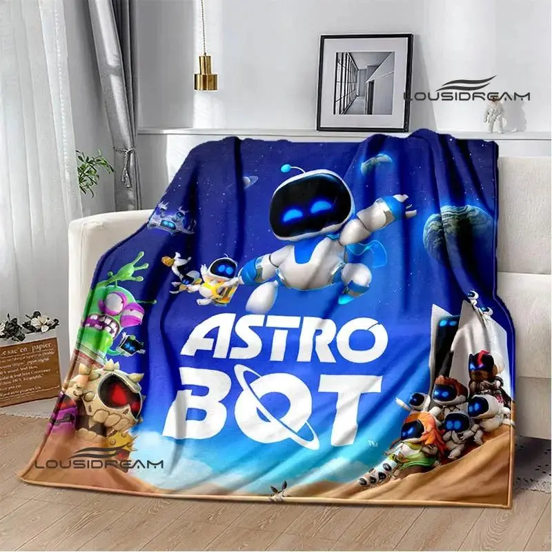 Astro Bot Whimsical Cartoon Printed 1-Piece Flannel Blanket - Warm, Soft, Wrinkle Resistant, Flat Weave Bedding Throw for Kids Fans, All Seasons Gift with Room Decor & Whimsical Home Decor Use, One-Piece