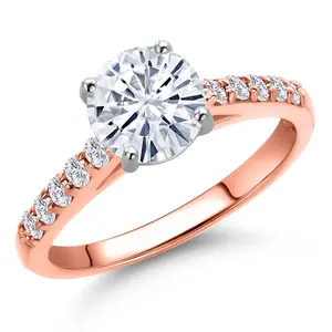 Gem Stone King 10K Two Tone Gold Round 7MM Gemstone Birthstone and Lab Grown Diamond Engagement Ring For Women | Available in Size 5,6,7,8,9