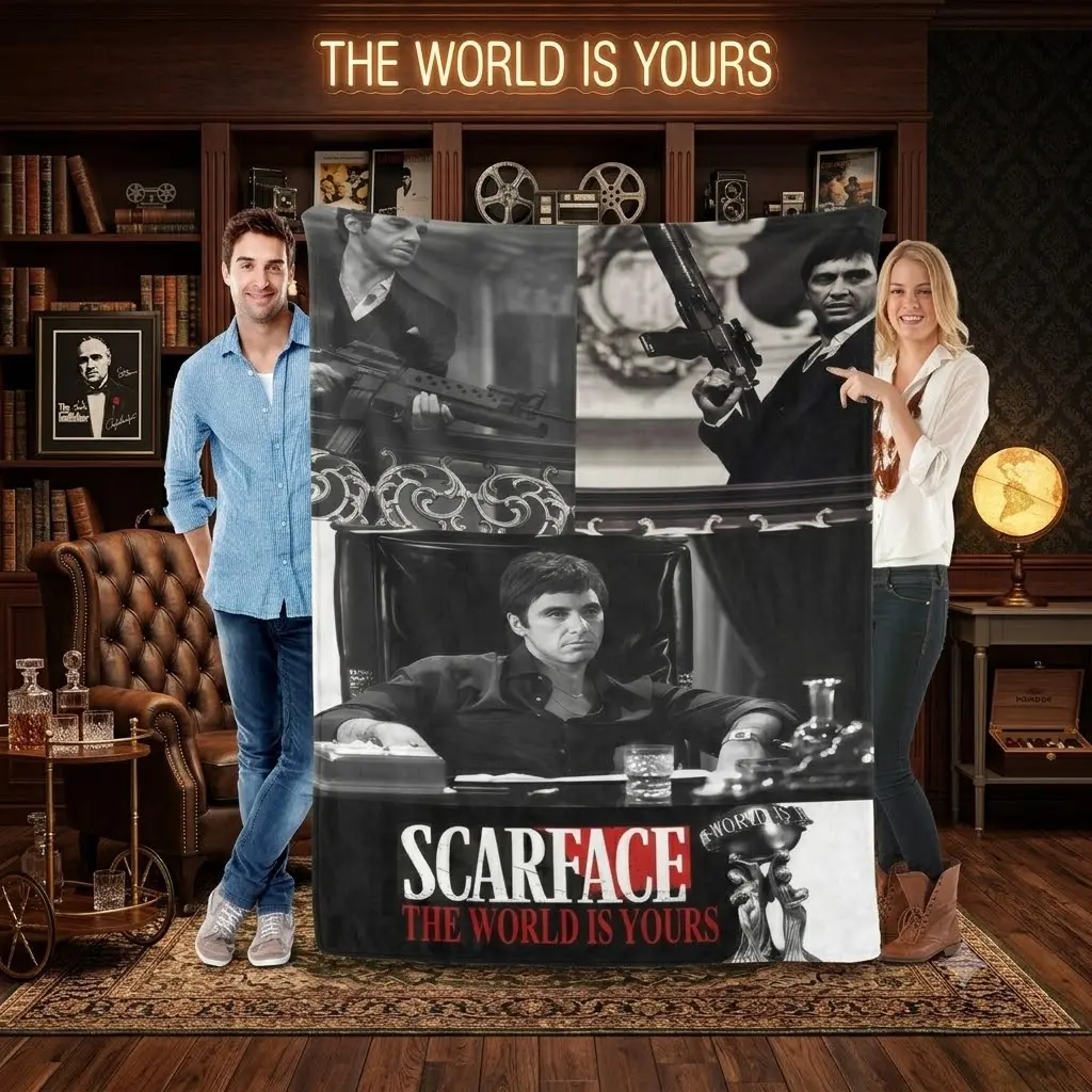 Scarface The World Is Yours Premium Soft Flannel Blanket - Cozy Throw for Classic Crime Film Fans, Ideal Gift for Him, Cooling Blanket for Thanksgiving, Christmas
