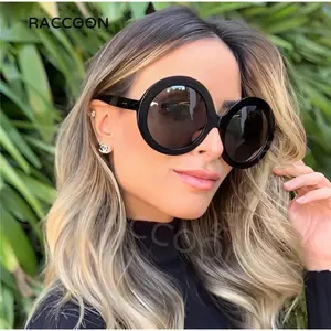 Vintage Big Round Sunglasses Women Black Oversized Sun Glasses Female Fashion Luxury Brand Designer Shades with Full Rim UV Protection Lens