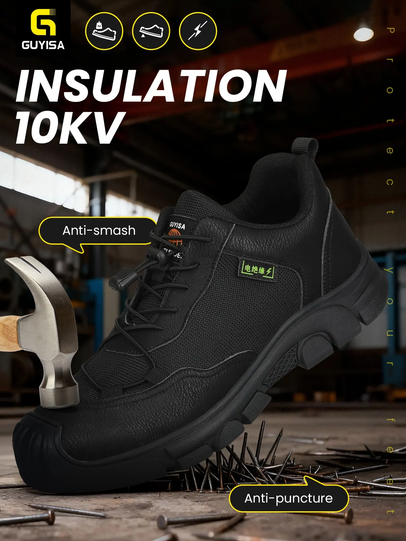 Guyisa Electrician Insulated Safety Shoes, Fashion Style, Anti-Compression, Anti-Puncture, 10kv, Kevlar Sole, Comfortable, Low Top