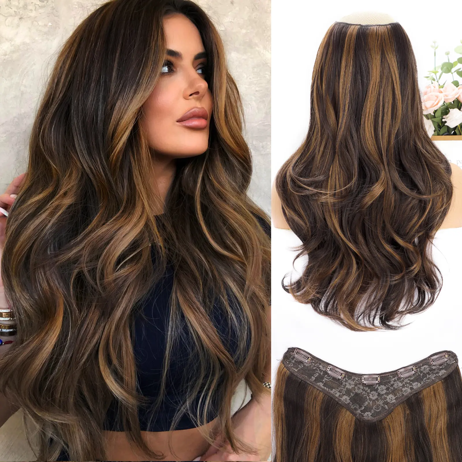 20inch-Balayage Dark Brown to Chestnut Brown