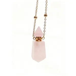 Rose Quartz Essential Oil Pendant Necklace| Aromatherapy Crystal Jewelry for Self Love, Meditation & Healing Gift,Spiritual Jewelry