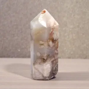 Flower Agate Tower with Rare Plume Tip| Unique Iron Inclusion| Cherry Blossom Agate Point