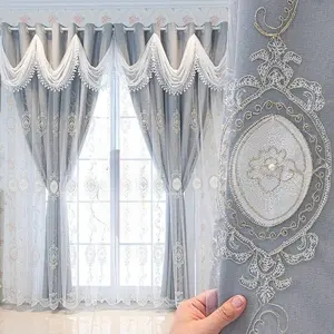 1pc European Style Princess Curtain, Window Curtain, Blackout Curtains, Bedroom Blackout Drapes with Ruffle Lace Trim, French Luxury Two-Layered Design, Home Decor