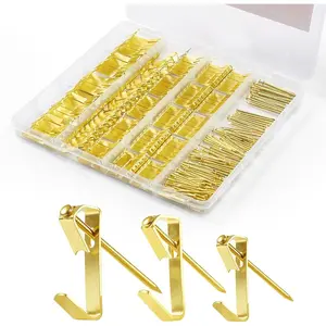 Father's Day Gift VEVOR 274 Pieces Picture Hanging Kit, 20lbs, 30lbs, and 50lbs Picture Hangers, Heavy Duty Metal Pictures Hanging Hooks with Nails for Mirror, Painting, Photo Frame on Drywall and Wooden Wall, Gold