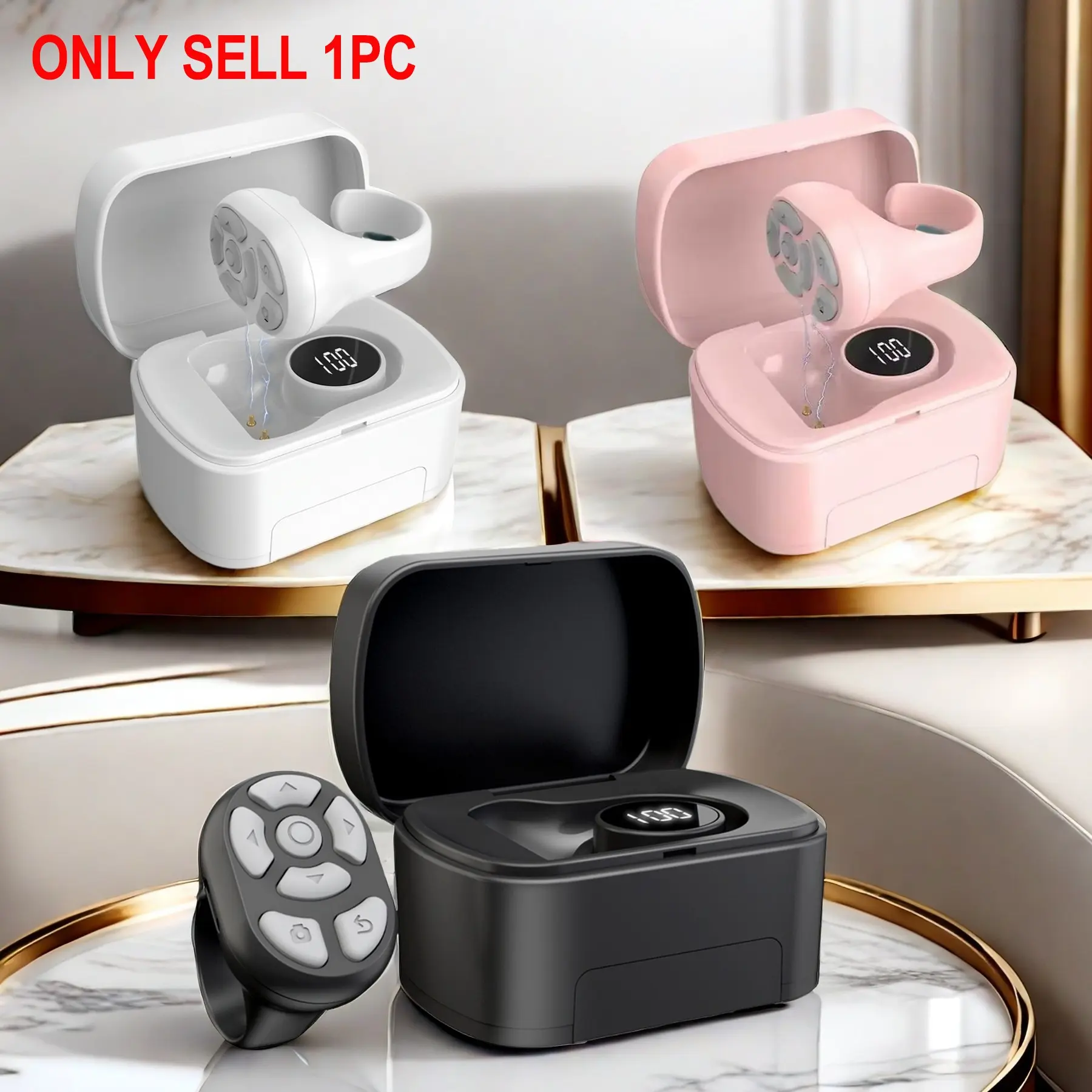 Wireless Remote Control Ring with Digital Display & Charging Case, Rechargeable 7 Key Scrolling Clicker for Phone Camera Video Shutter Selfie Button, Finger Page Turner Remote for iOS 15.0 Android 8.0, Travel Gadgets, Rechargeable Battery Powered