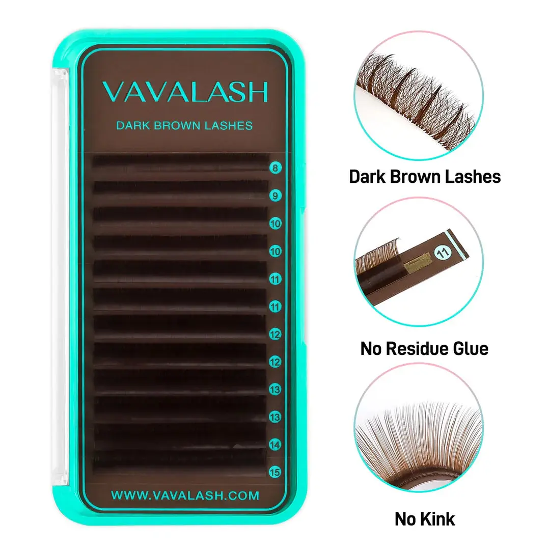 VAVALASH Premium Dark Brown Eyelash Clusters, High-Quality Lash Extensions with 0.15 mm, 0.07 c 8-15 Mix & 10-12mm Mix Lengths for Cosmetic Makeup Use
