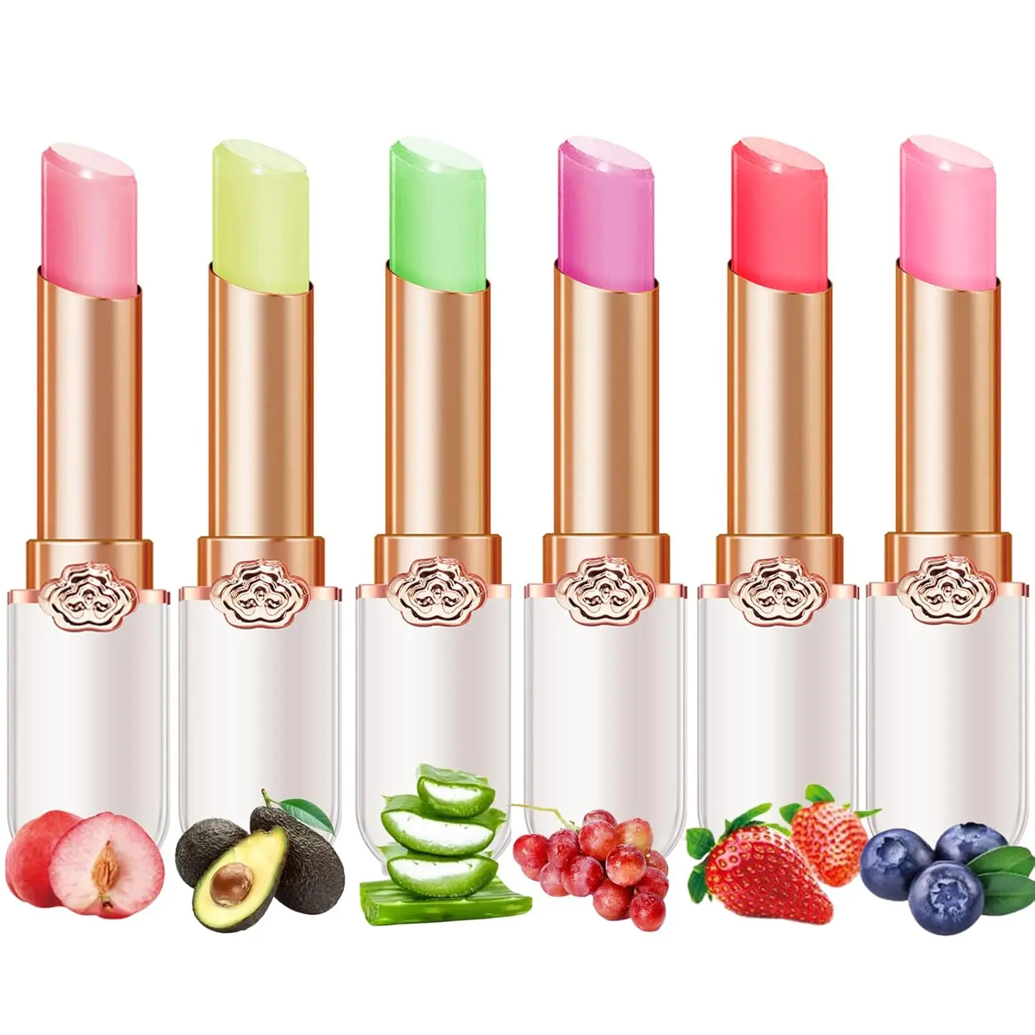 6-Piece Flower Jelly Lipstick Set, Hydrating Temperature Color Changing Lip Balm, Long-Lasting Fruity Scented Lip Gloss Multi-Pack