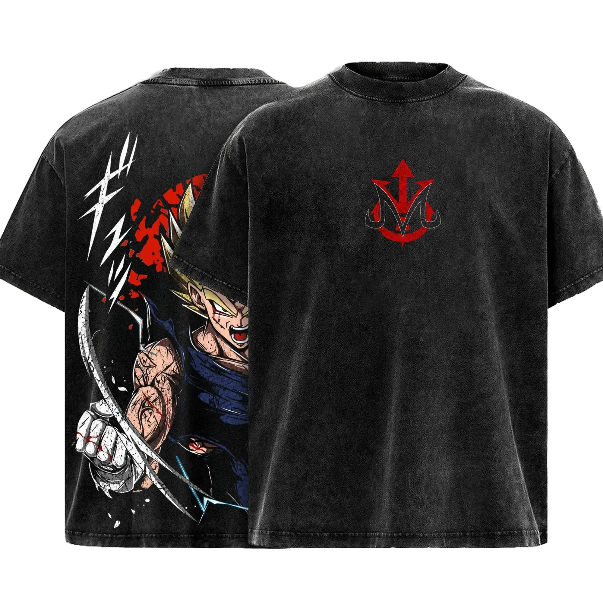 Majin Saiyan Prince Vintage Washed Graphic Tee, Premium Oversized Anime Streetwear T-Shirt, High-Resolution DBZ Retro Top for Men & Women, Ultimate Anime Merch & Perfect Gift for DBZ Manga Fans, Trendy Y2K Aesthetic Faded Cotton Shirt Everyday Wear