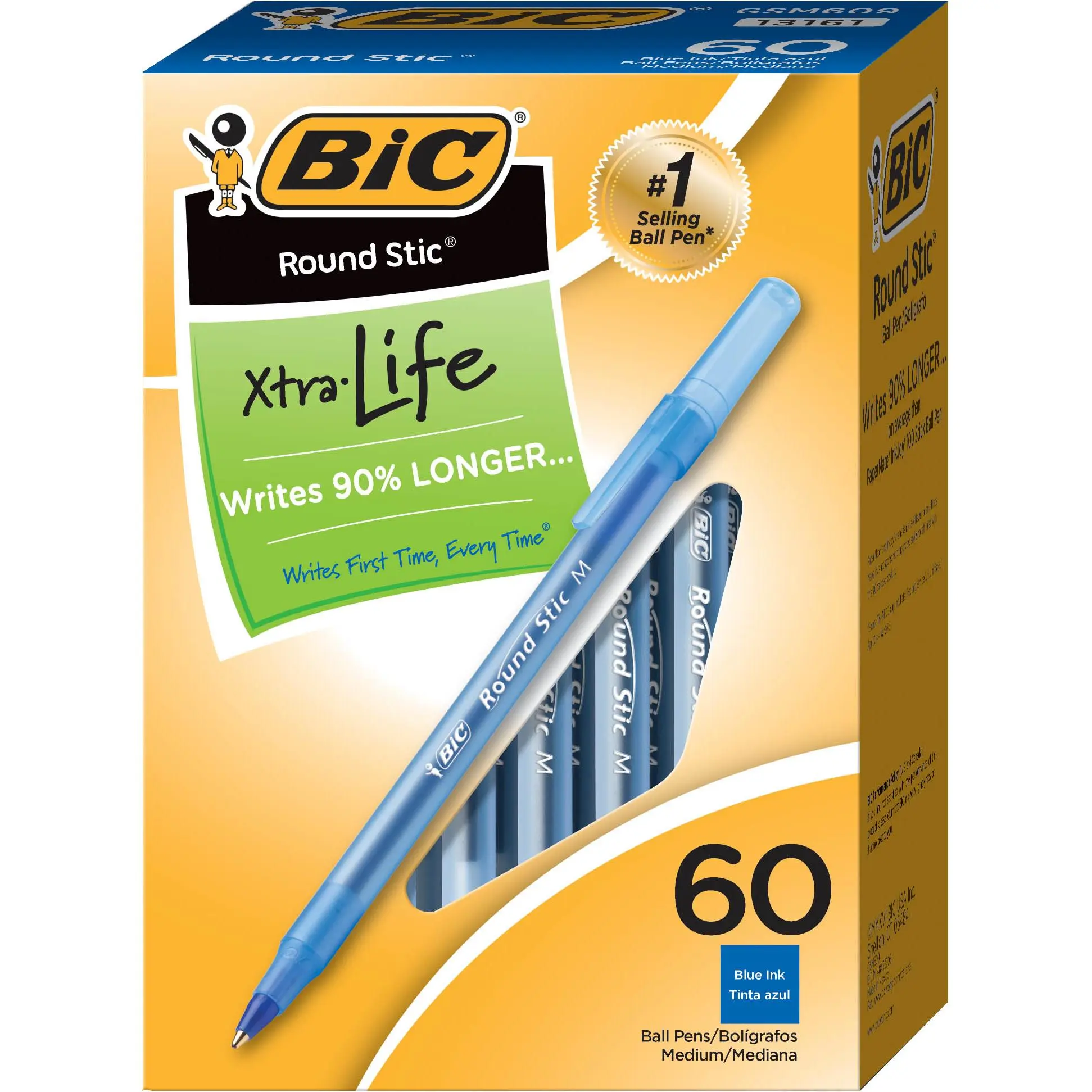 BIC Round Stic Xtra Life Ball Pen, Medium Point (1.0 mm), Blue, 60-Count BIC Round Stic Xtra Life Ball Pen, Medium Point (1.0 mm), Blue, 60-Count