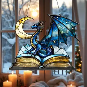 Fantasy Blue Dragon Acrylic Window Hanging, Faux Stained Glass Dragon Suncatcher, Dragon Lover Gift, Handmade Art for Home or Kitchen Decoration
