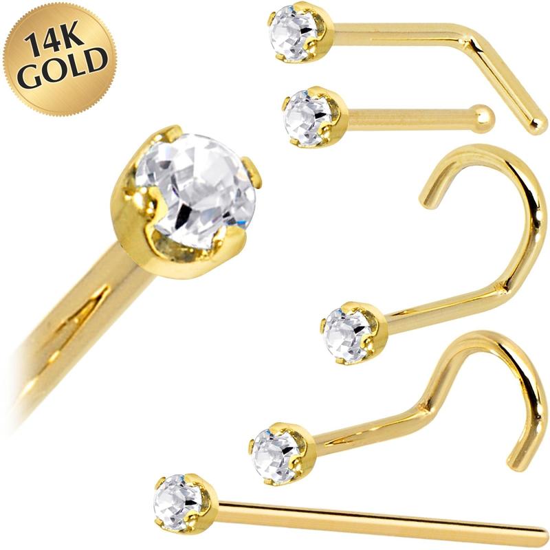 14k Yellow Gold 2mm Lab Grown Diamond Nose Ring