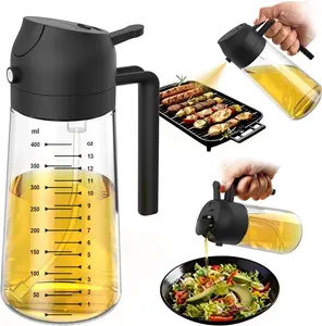 Trendplain 16Oz/470Ml Glass Olive Oil Sprayer for Cooking – 2 in 1 Olive Oil Dispenser Bottle for Kitchen Gadgets and Air Fryer Accessories, Salad, BBQ - Black TrendPlain