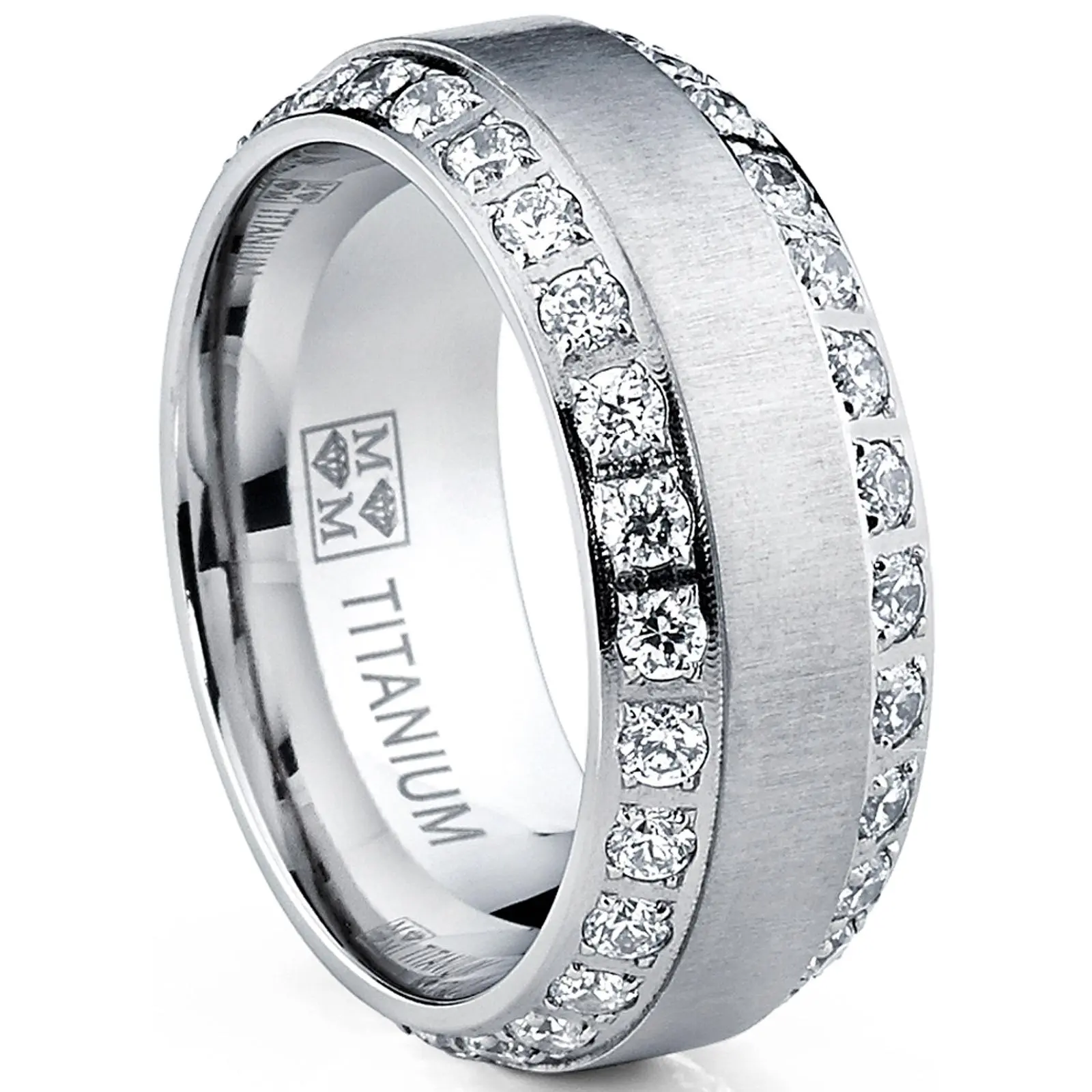 1.8 Carats Titanium Dome Wedding Band, Cubic Zirconia Eternity Engagement Ring, 8MM Artificial Gemstone Jewelry, Wedding Rings
