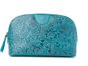 Helena Bloom Embossed Leather Multi-pouch in Sierra Blue by Myra