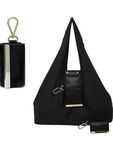 Keychain Tote Bag, Foldable Expandable Mini Tote with Key Ring, Vegan Leather Portable Handbag for Shopping Travel Daily Errands(White)