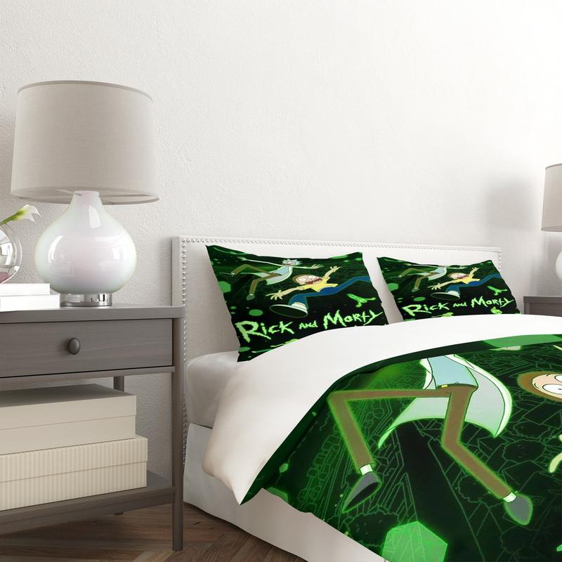 Rick and Morty Portal Jump Duvet Cover Set, 2/3-Piece (1 Duvet Cover + 1-2 Pillowcases) Soft Microfiber Bedding, Green Portal Design – Perfect Gift for Rick and Morty Fans