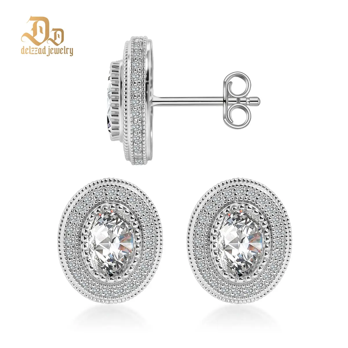 Delzzad The Halo of Eos Earrings Oval Cut Milgrain Halo Earrings VVS Synthetic Moissanite Earrings Copper Studs Moissanite Earrings Jewelry Perfect Birthday Engagement Anniversary Mother’s Day Christmas Valentine's Day Gifts