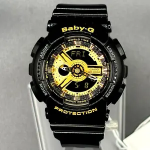 Casio Baby-G BA110-1A Black Metallic Gold Analog Digital Women's Watch NIBWT