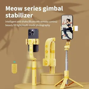 All-in-One Bluetooth Selfie Stick Tripod with Remote and Fill Light, Lightweight Portable Foldable Phone Stand, 360° Rotatable Detachable Stand for Vlogging, Live Streaming, Compatible with iPhone and Android